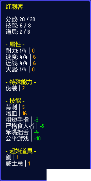 地痞街區(qū)游戲中自定義人物-紅刺客屬性介紹