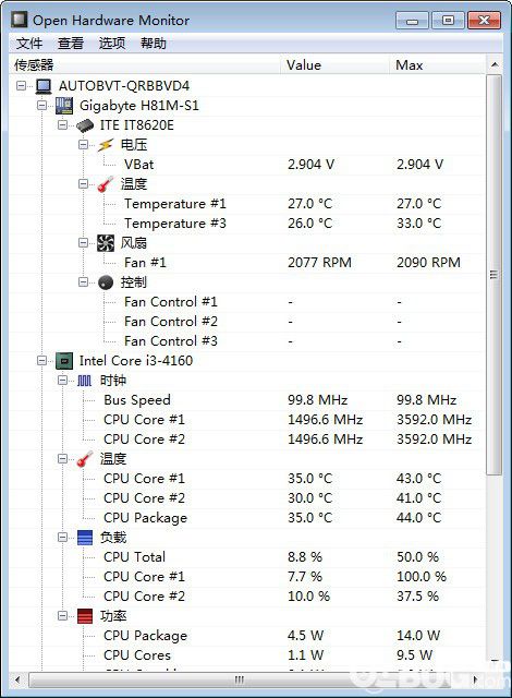 Open Hardware Monitor(溫度檢測軟件)v0.9.2綠色中文版