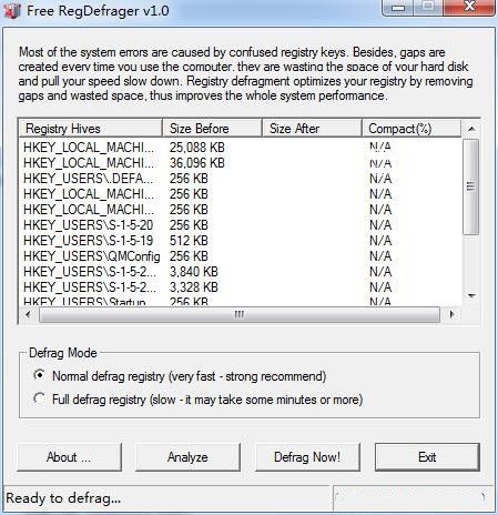 Free RegDefrager(注冊表碎片清理軟件)
