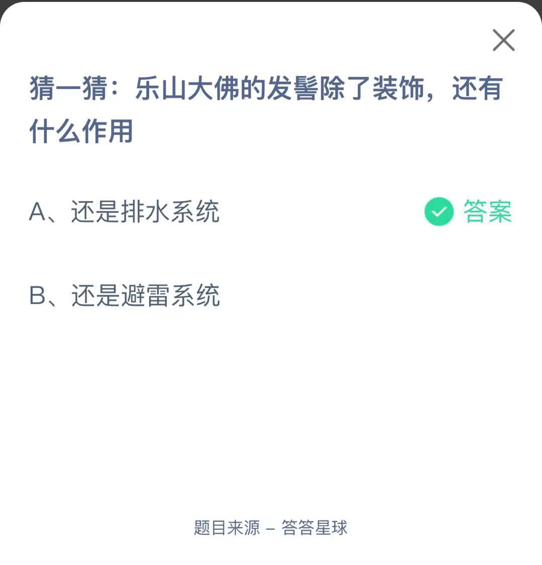 支付寶螞蟻莊園小課堂猜一猜:樂(lè)山大佛的發(fā)髻除了裝飾，還有什么作用