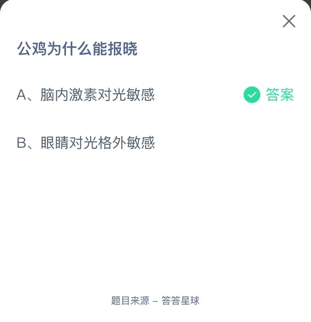 支付寶螞蟻莊園小課堂公雞為什么能報(bào)曉