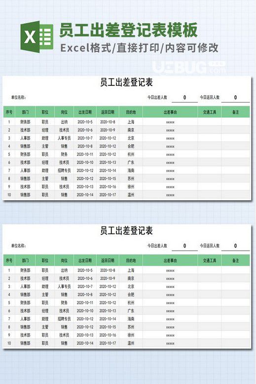 員工出差登記表模板 v1.47